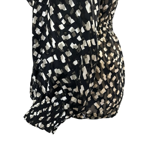 THEORY Size Small Silk Blend Black Cream Burnout Print Long Sleeve Boho Top - Picture 10 of 15